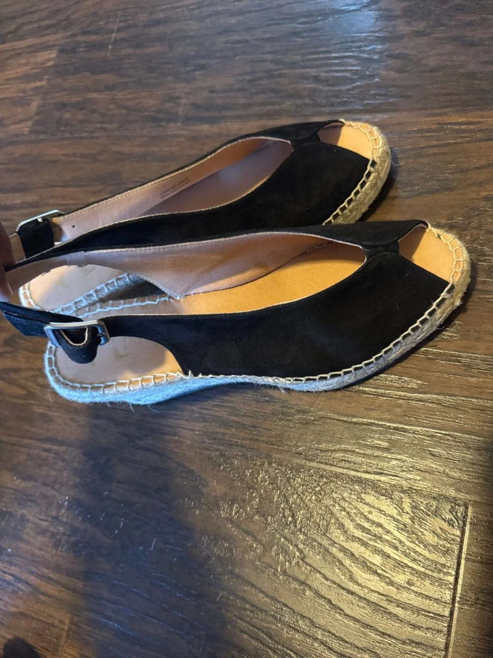 Paseart Black Suede Slingback Espadrille Sandals